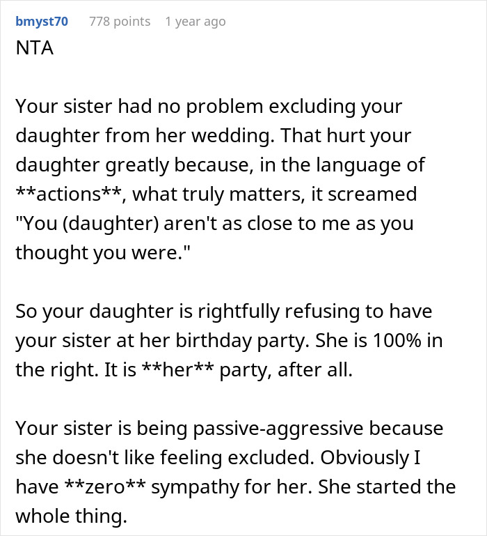 Niece Refuses To Invite Aunt To Her Birthday After Wedding Exclusion, Aunt Turns Passive-Aggressive Niece Refuses To Invite Aunt To Her Birthday After Wedding Exclusion, Aunt Turns Passive-Aggressive
