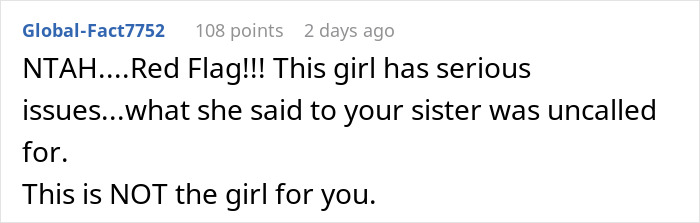 Woman Criticizes BF's Sister's Love Life, BF Fires Back Saying She Gave Him The 'Ick' Woman Criticizes BF's Sister's Love Life, BF Fires Back Saying She Gave Him The 'Ick'