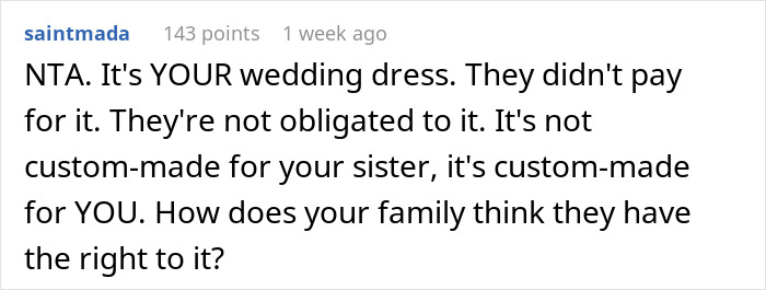 "Hide Your Dress, Please": Folks Shocked By Woman Demanding Sis Let Her Borrow Custom Wedding Dress "Hide Your Dress, Please": Folks Shocked By Woman Demanding Sis Let Her Borrow Custom Wedding Dress