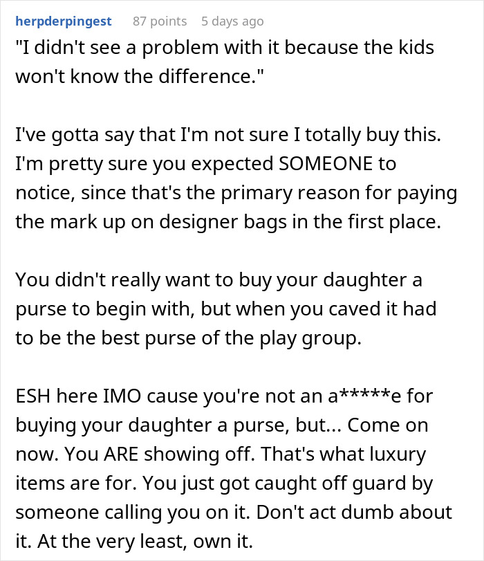 "AITA For Getting My Daughter A Designer Bag When Not Everyone In The Group Could Afford It?" "AITA For Getting My Daughter A Designer Bag When Not Everyone In The Group Could Afford It?"