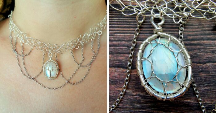 I Crocheted With Wire To Make This Elven Moonstone Necklace (8 Pics)
