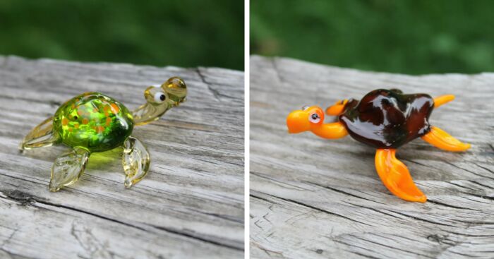 I Made Cute Glass Turtle Figurines In Different Colors (8 Pics)