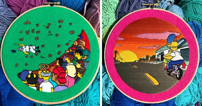 Artist’s 44 Embroidered Scenes From The Simpsons That Take 10 To 30 Hours Each To Make (New Pics)