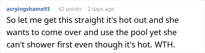 “MIL Who Admitted She Hasn’t Showered In Weeks Is Upset I Won’t Let Her Use Our Pool” “MIL Who Admitted She Hasn’t Showered In Weeks Is Upset I Won’t Let Her Use Our Pool”