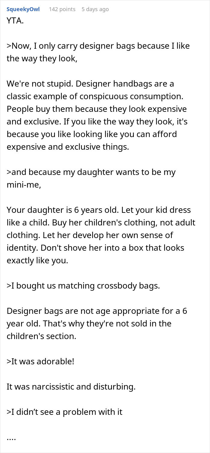 "AITA For Getting My Daughter A Designer Bag When Not Everyone In The Group Could Afford It?" "AITA For Getting My Daughter A Designer Bag When Not Everyone In The Group Could Afford It?"