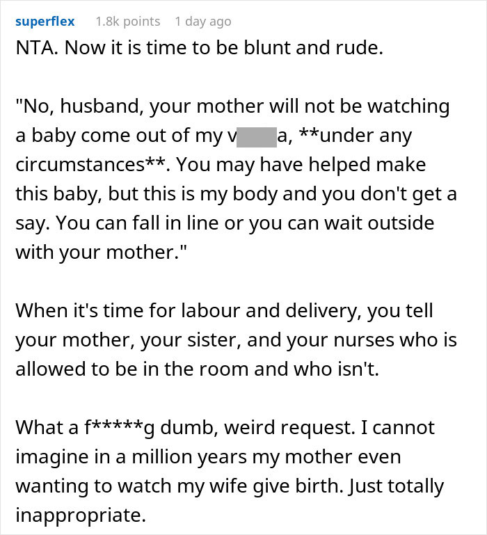 Man Explodes At Pregnant Wife After She Says Her Toxic MIL Won’t Be Allowed In The Delivery Room Man Explodes At Pregnant Wife After She Says Her Toxic MIL Won’t Be Allowed In The Delivery Room