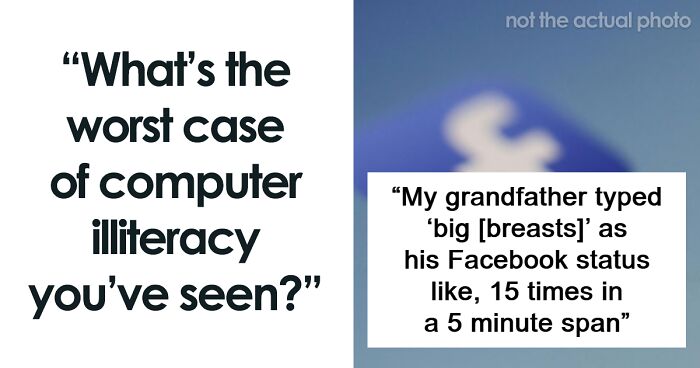 Alt text: Examples of hilariously embarrassing computer misunderstandings including typing errors on social media and computer illiteracy incidents.