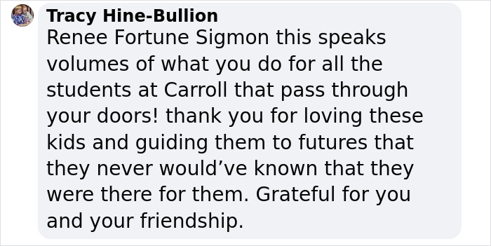 Comment praising a teacher for her impact on students. Comment praising a teacher for her impact on students.