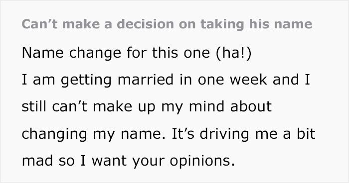 "Why Not Both Change Your Name?": Bride's Confusion Over Maiden Name Leaves Folks Divided "Why Not Both Change Your Name?": Bride's Confusion Over Maiden Name Leaves Folks Divided