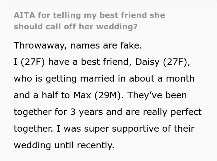 "Did I Maybe Overstep?": Woman Tells Friend To Call Off Wedding, Gets Dragged Online "Did I Maybe Overstep?": Woman Tells Friend To Call Off Wedding, Gets Dragged Online