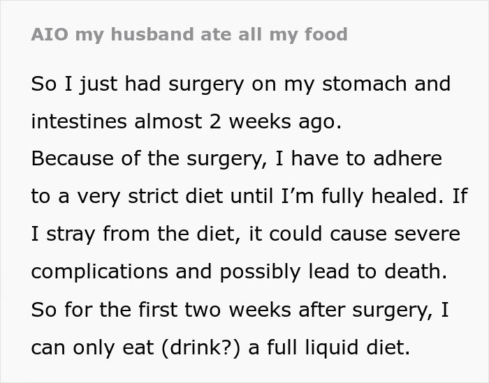 Wife Considers Ending Marriage After Husband Eats Her Carefully Prepared Surgery Recovery Food Wife Considers Ending Marriage After Husband Eats Her Carefully Prepared Surgery Recovery Food