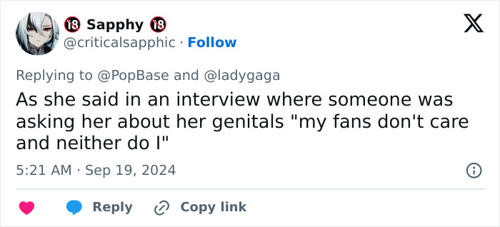 Lady Gaga Reveals Anatomy Controversy Shouldn’t Be Addressed To Protect People’s “Wellbeing” Lady Gaga Reveals Anatomy Controversy Shouldn’t Be Addressed To Protect People’s “Wellbeing”