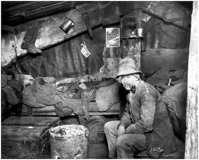 Italian Immigrant Man In His Makeshift Home Under The Rivington Street Dump, New York City - 1890