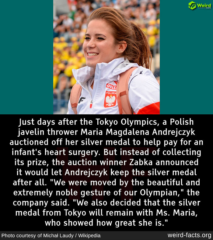 Polish javelin thrower Maria Magdalena Andrejczyk showing noble gesture in a Tokyo Olympics silver medal auction.