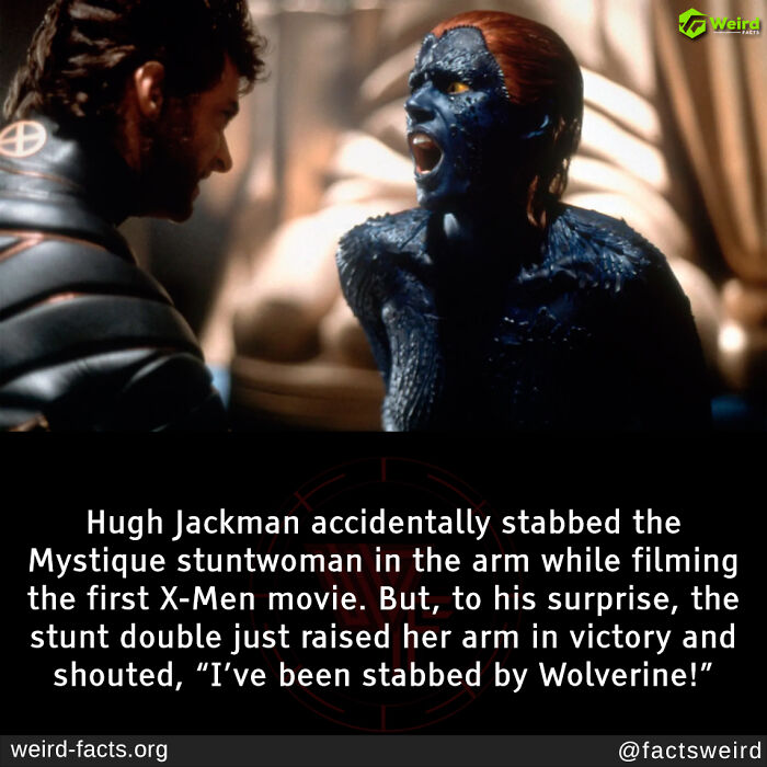 Hugh Jackman accidentally stabbed stuntwoman while filming X-Men, a fascinating and amusing fun fact from the movie set.