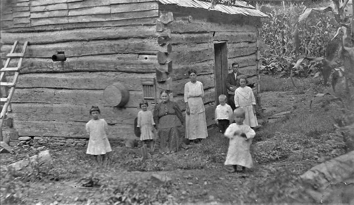 A Family At Their Newly-Built Log Cabin In Knott County, Kentucky, 1914