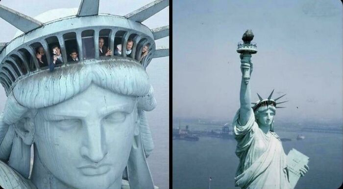 Tourist Crowd Inside The Crown Of The Statue Of Liberty, 1980s