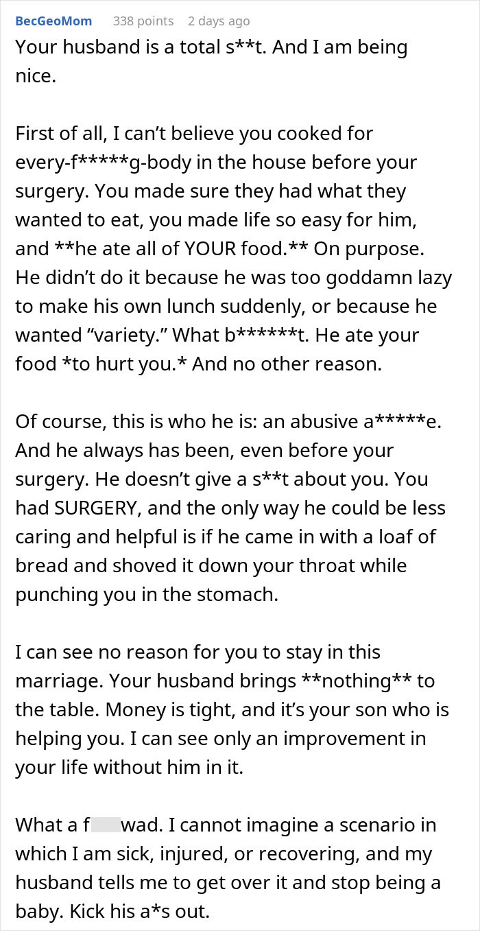 Wife Considers Ending Marriage After Husband Eats Her Carefully Prepared Surgery Recovery Food Wife Considers Ending Marriage After Husband Eats Her Carefully Prepared Surgery Recovery Food