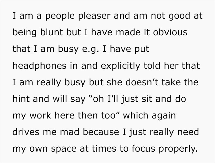 Woman Sick Of Clingy Coworker Who Complains About Everything And Invades Her Privacy Woman Sick Of Clingy Coworker Who Complains About Everything And Invades Her Privacy