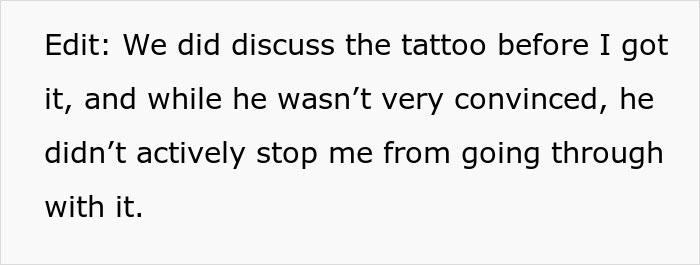 Text screenshot discussing feelings about a sleeve tattoo and a boyfriend's reaction. Text screenshot discussing feelings about a sleeve tattoo and a boyfriend's reaction.