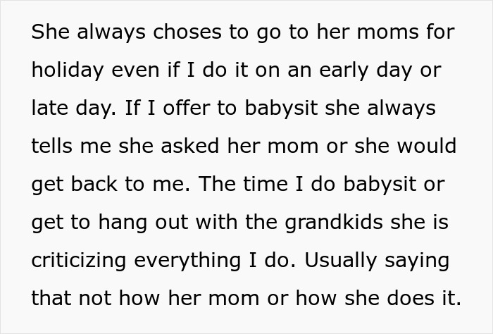 Text discussing a grandparent's challenges in spending time with grandkids, feeling criticized for their approach. Text discussing a grandparent's challenges in spending time with grandkids, feeling criticized for their approach.