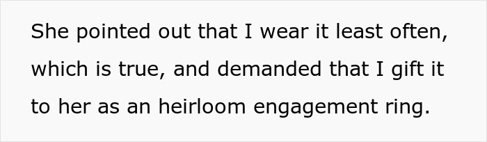 DIL Demands That MIL Give Up Her Emerald Ring As An Heirloom Engagement Ring, Is Told To Get Out DIL Demands That MIL Give Up Her Emerald Ring As An Heirloom Engagement Ring, Is Told To Get Out