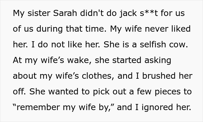 Guy Shocked At Sisters Audacity After His Wife Dies: "She Is A Selfish Cow" Guy Shocked At Sisters Audacity After His Wife Dies: "She Is A Selfish Cow"