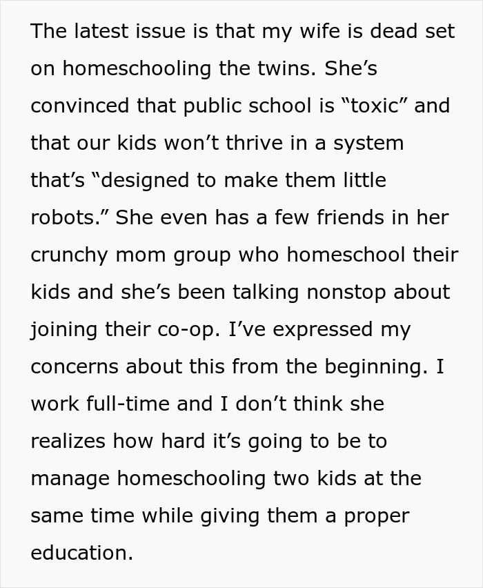 Husband Enrolls Kids In Public School After "Crunchy Mom" Fails At Homeschooling Husband Enrolls Kids In Public School After "Crunchy Mom" Fails At Homeschooling