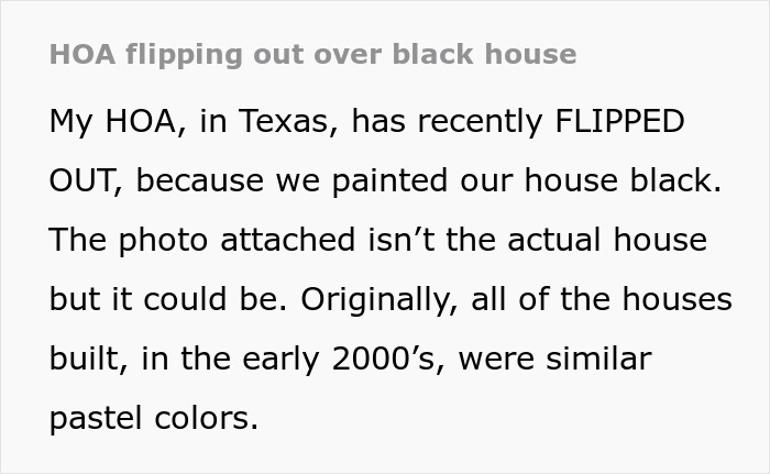 HOA Karen Loses It After Family Paints House Black, Demands Immediate Repaint HOA Karen Loses It After Family Paints House Black, Demands Immediate Repaint