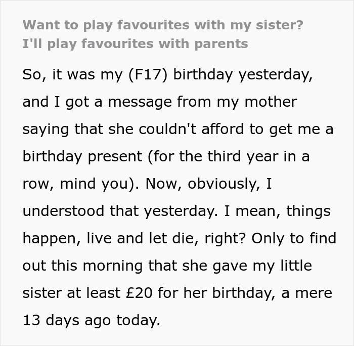 Teen Turns Tables On Mom’s Favoritism For Her Sister By Choosing A Favorite Parent Teen Turns Tables On Mom’s Favoritism For Her Sister By Choosing A Favorite Parent