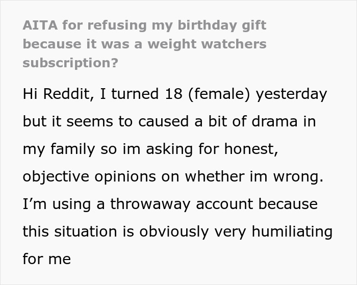 “It Was Very Embarrassing”: Teen Refuses Aunt’s Fat-Shaming Birthday Gift, Upsets Parents “It Was Very Embarrassing”: Teen Refuses Aunt’s Fat-Shaming Birthday Gift, Upsets Parents