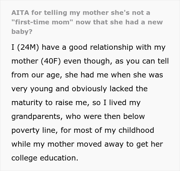Man Is Beyond Hurt After His Mother Calls Herself A “First Time Mom” After Having A Second Child Man Is Beyond Hurt After His Mother Calls Herself A “First Time Mom” After Having A Second Child