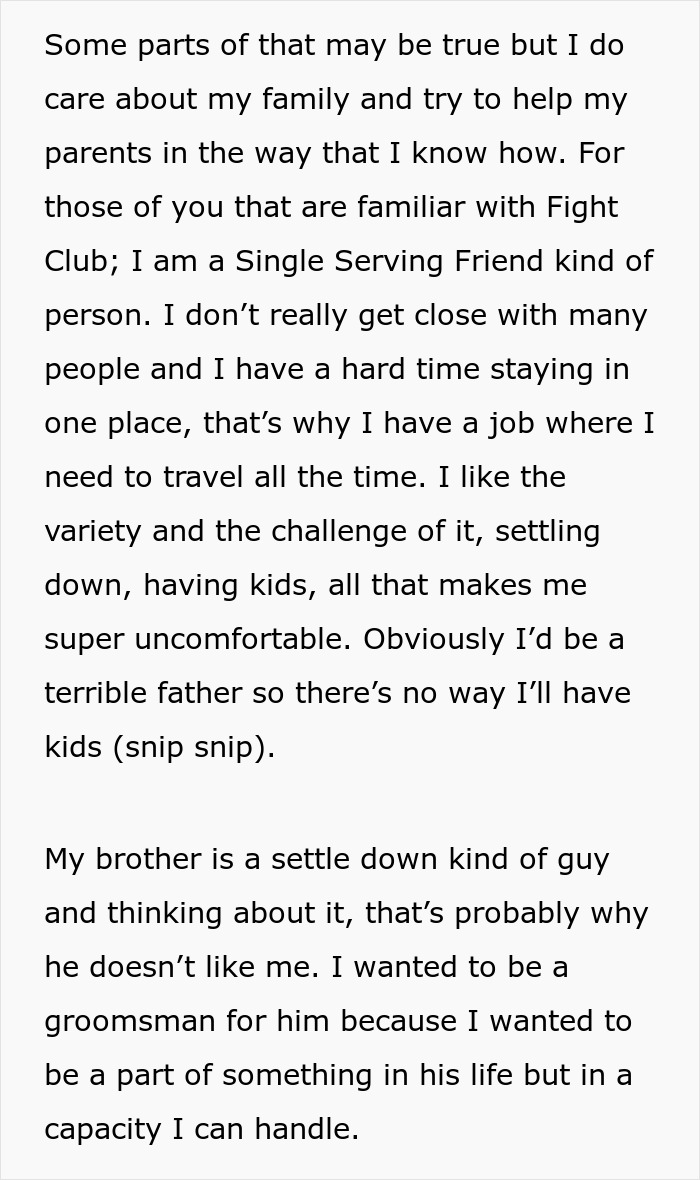 Brother Is Uninvited From Wedding For Being An "Addict", He Then Cancels Free Venue In Response Brother Is Uninvited From Wedding For Being An "Addict", He Then Cancels Free Venue In Response