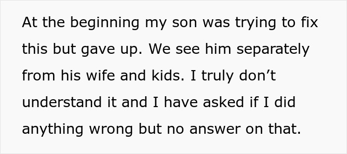 Text expressing concern about family relationships and lack of contact with grandkids. Text expressing concern about family relationships and lack of contact with grandkids.