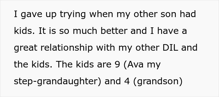 Text describing a relationship with grandkids, mentioning ages 9 and 4. Text describing a relationship with grandkids, mentioning ages 9 and 4.
