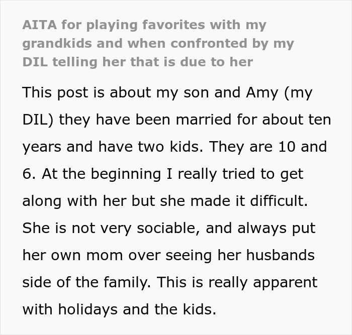 Text about favorites with grandkids, relationships, and family dynamics involving a daughter-in-law. Text about favorites with grandkids, relationships, and family dynamics involving a daughter-in-law.