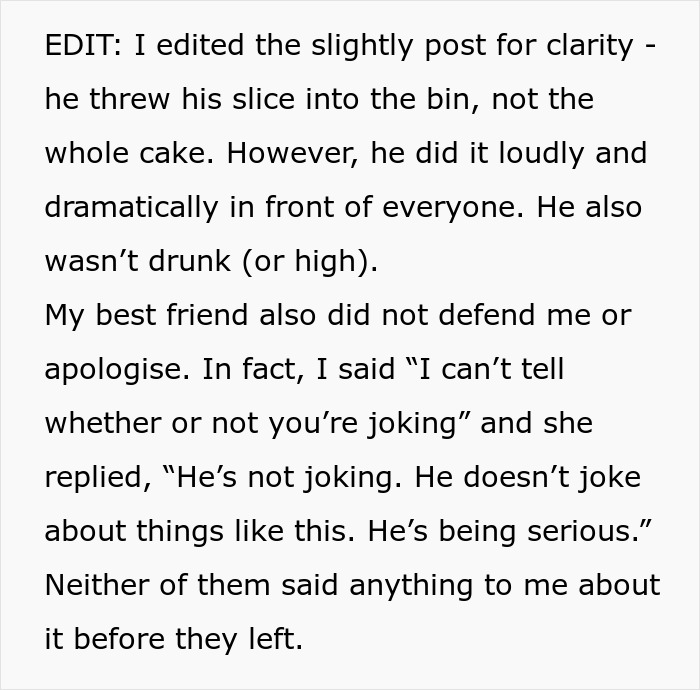 Woman Bakes Her Own B-Day Cake For Party, Friend's New BF Slams His Slice In The Trash Woman Bakes Her Own B-Day Cake For Party, Friend's New BF Slams His Slice In The Trash