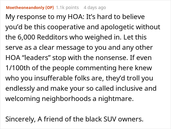 HOA Reprimands Man For Having Guests With Black SUVs, Apologizes After Seeing His Post Online HOA Reprimands Man For Having Guests With Black SUVs, Apologizes After Seeing His Post Online