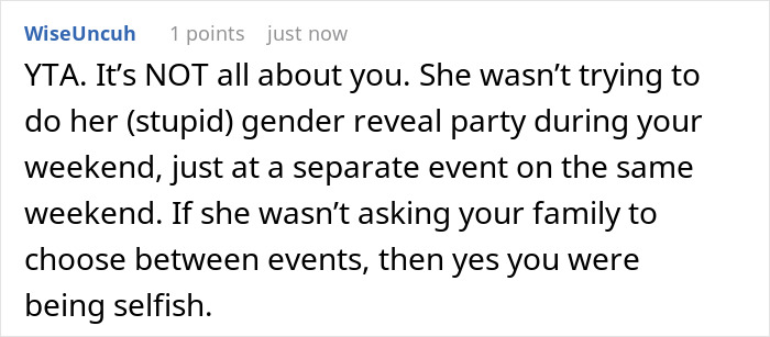 Pregnant Sister Plans Her Gender Reveal On Woman’s Wedding Weekend, Gets Uninvited Pregnant Sister Plans Her Gender Reveal On Woman’s Wedding Weekend, Gets Uninvited