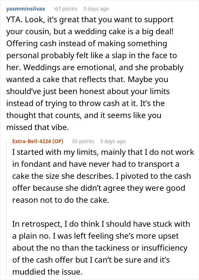 Hobby Baker Offers To Pay $250 Towards Cousin’s Wedding Cake As A Gift, Drama Ensues Hobby Baker Offers To Pay $250 Towards Cousin’s Wedding Cake As A Gift, Drama Ensues