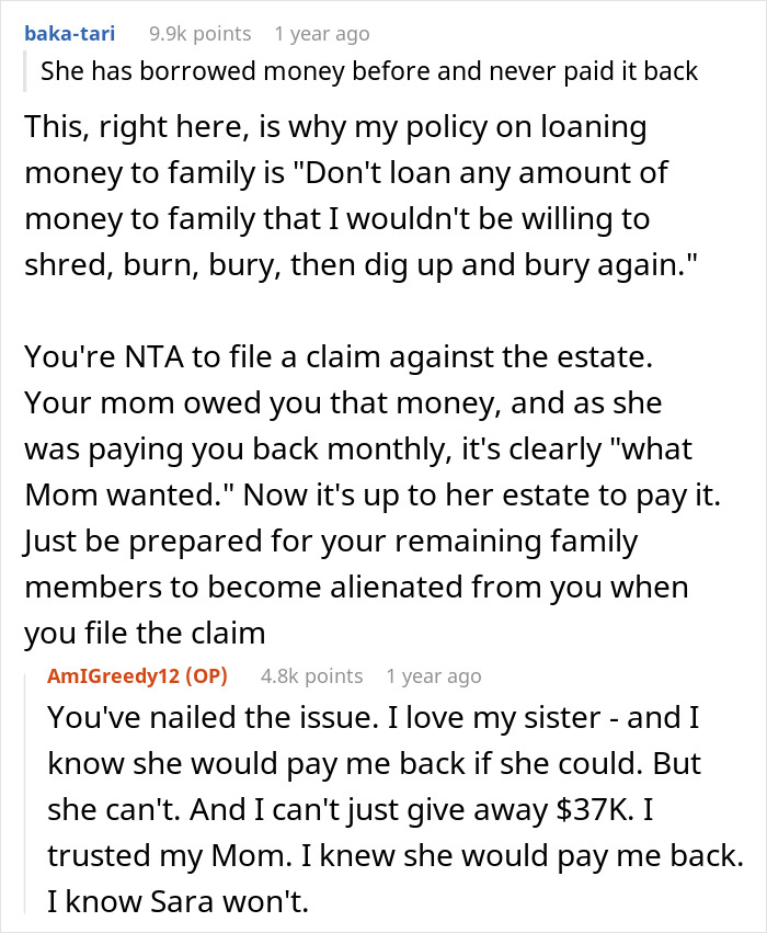 Woman Causes Family Drama By Refusing To Forgive Late Mom’s Debt And Demanding That Sister Pay It Woman Causes Family Drama By Refusing To Forgive Late Mom’s Debt And Demanding That Sister Pay It