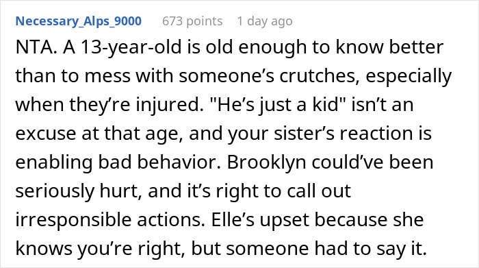 13YO Pulls Crutches Out Of Cousin's Hands And Throws Them Down Stairs, Mom Defends Him 13YO Pulls Crutches Out Of Cousin's Hands And Throws Them Down Stairs, Mom Defends Him