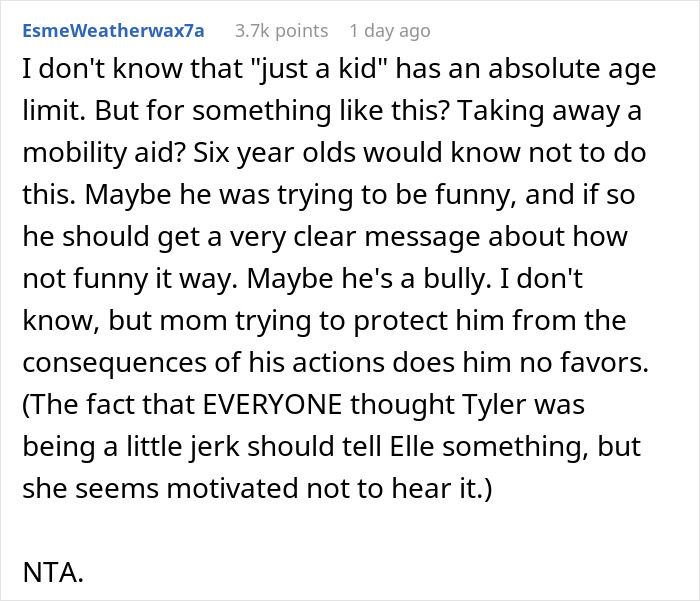 13YO Pulls Crutches Out Of Cousin's Hands And Throws Them Down Stairs, Mom Defends Him 13YO Pulls Crutches Out Of Cousin's Hands And Throws Them Down Stairs, Mom Defends Him