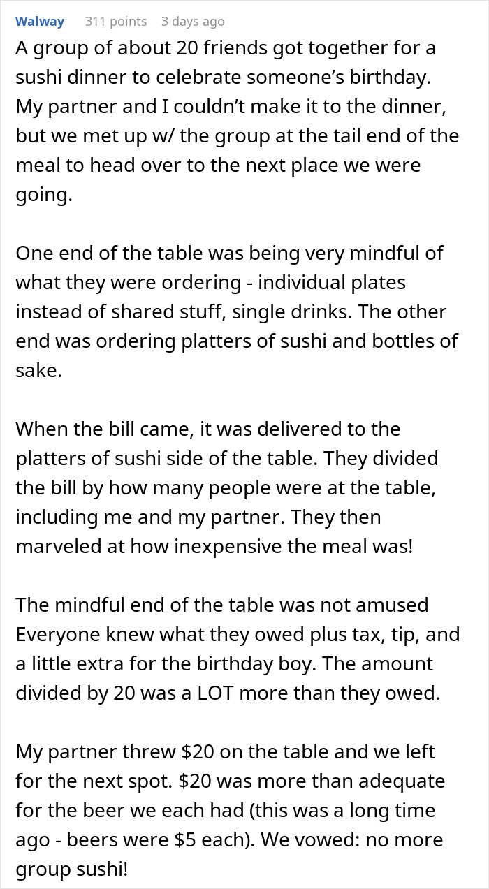 Guy Starts Ordering A Lot Of Food After Coworkers Refuse To Stop Splitting The Bill Guy Starts Ordering A Lot Of Food After Coworkers Refuse To Stop Splitting The Bill