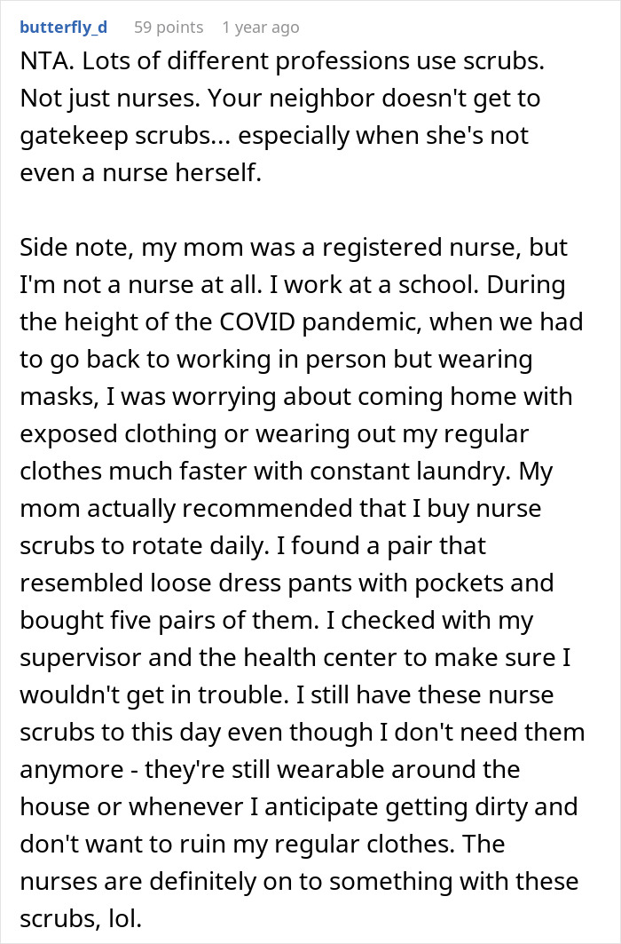 Student Gets Criticized By Neighbor As She's Not A Nurse But Is Wearing Scrubs, Seeks Advice Online Student Gets Criticized By Neighbor As She's Not A Nurse But Is Wearing Scrubs, Seeks Advice Online