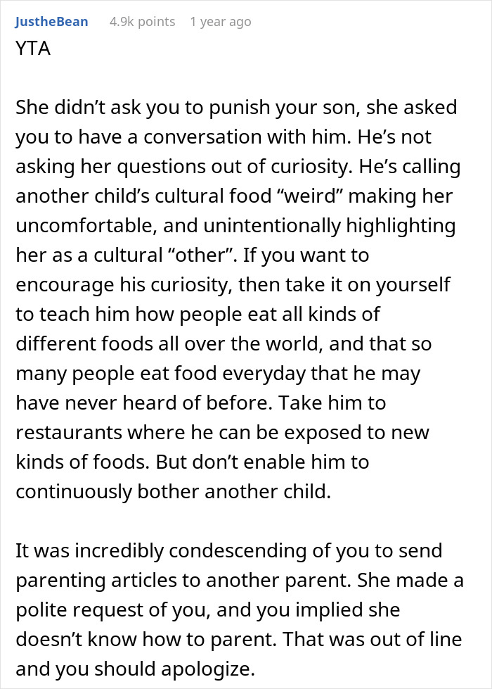 Mother Thinks Her Son Bullying Classmate About Her "Weird" Lunch Is Normal, Gets A Reality Check Mother Thinks Her Son Bullying Classmate About Her "Weird" Lunch Is Normal, Gets A Reality Check