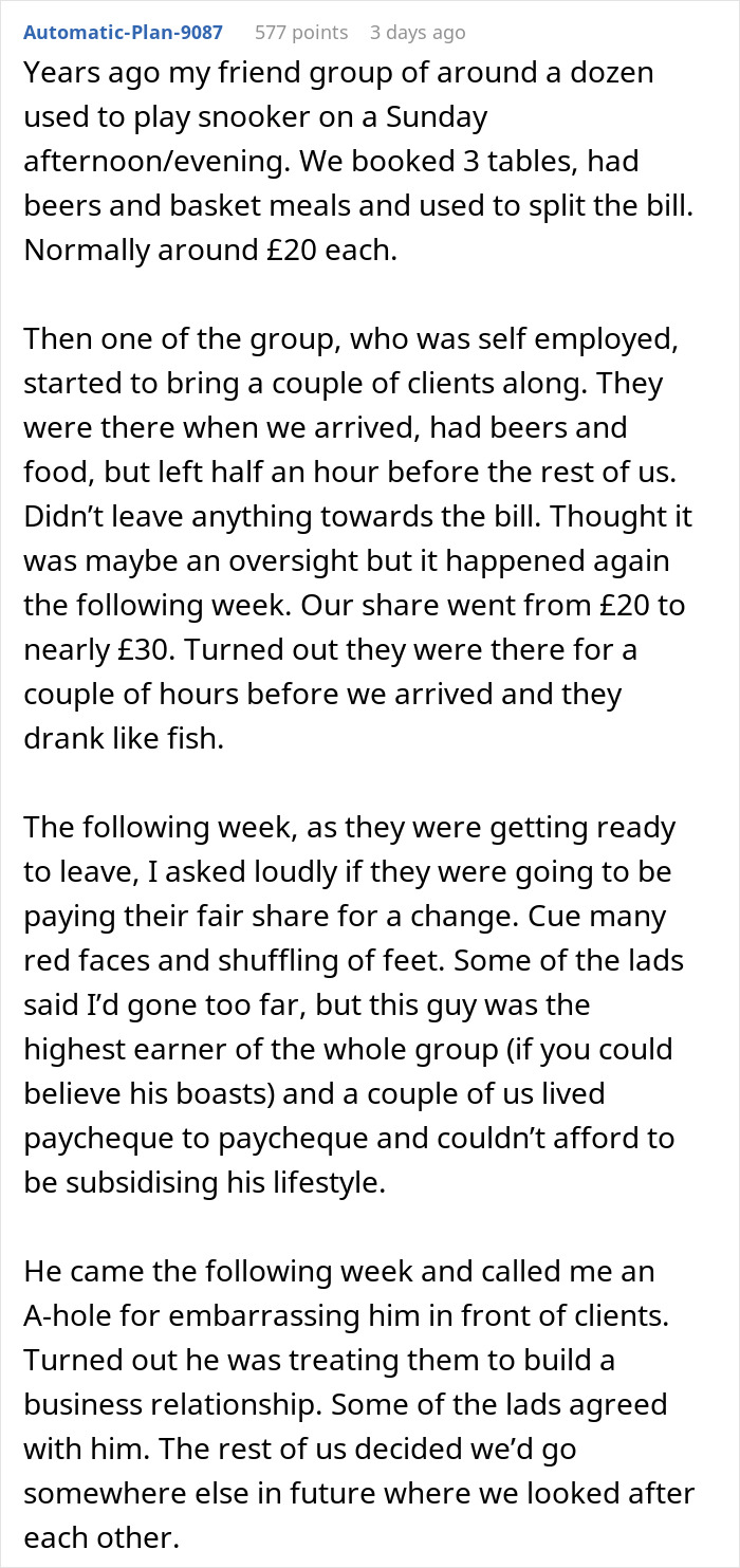Guy Starts Ordering A Lot Of Food After Coworkers Refuse To Stop Splitting The Bill Guy Starts Ordering A Lot Of Food After Coworkers Refuse To Stop Splitting The Bill