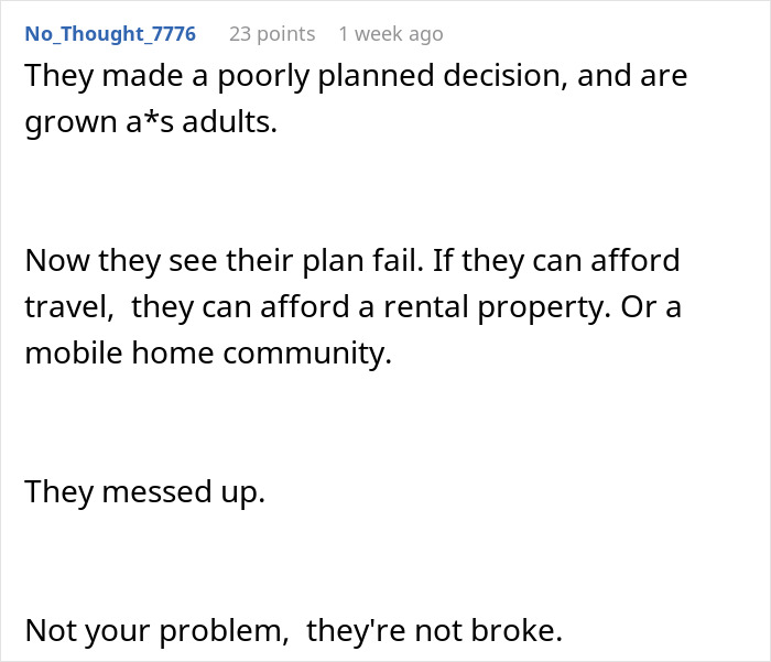 Woman Refuses To Take In Her Parents After They Regretted Pursuing Their Dream, Is Called Selfish Woman Refuses To Take In Her Parents After They Regretted Pursuing Their Dream, Is Called Selfish