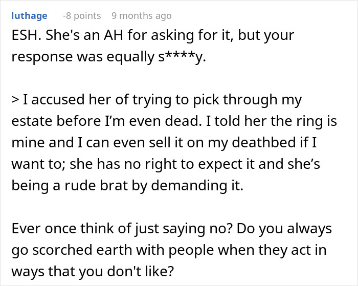 DIL Demands That MIL Give Up Her Emerald Ring As An Heirloom Engagement Ring, Is Told To Get Out DIL Demands That MIL Give Up Her Emerald Ring As An Heirloom Engagement Ring, Is Told To Get Out