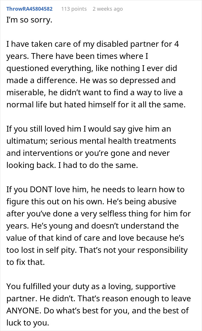 Woman Wonders If Leaving Her Disabled Boyfriend Would Make Her A Bad Person Woman Wonders If Leaving Her Disabled Boyfriend Would Make Her A Bad Person